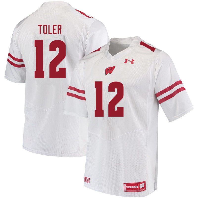 Men #12 Titus Toler Wisconsin Badgers College Football Jerseys Sale-White